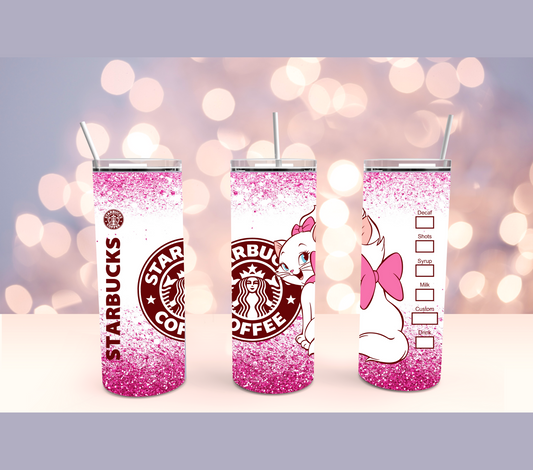 Cat Coffee Sparkle 20oz Stainless Steel Skinny Tumbler Cup