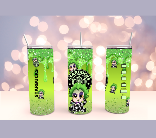 Green Beetle Sparkle Drip 20oz Stainless Steel Skinny Tumbler Cup