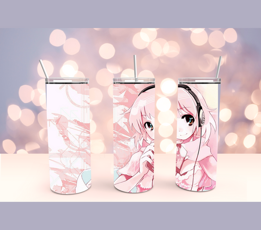 Pink Anime Skinny Stainless Steel Tumbler Cup