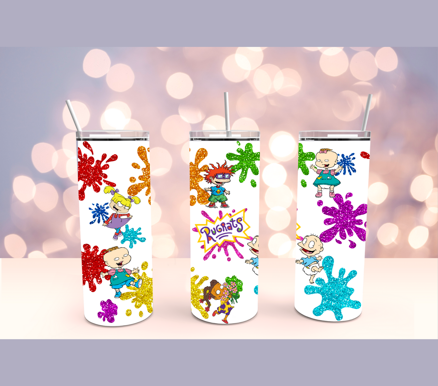 90's Cartoon Splash Sparkle 20oz Skinny Stainless Steel Tumbler Cup