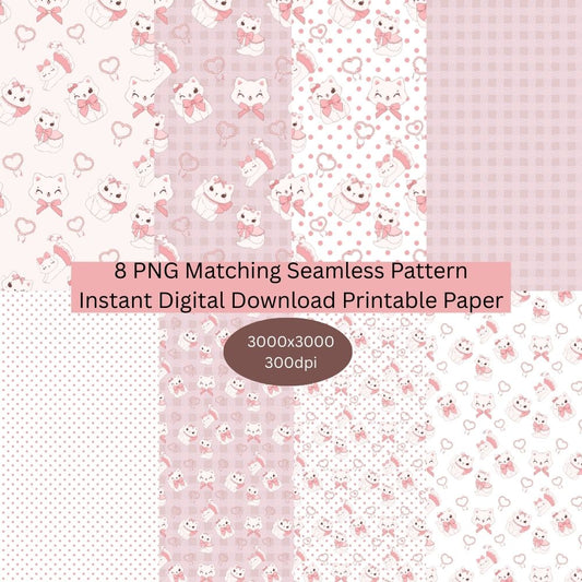 Coquette Preppy Cat Seamless Digital Pattern Paper Set