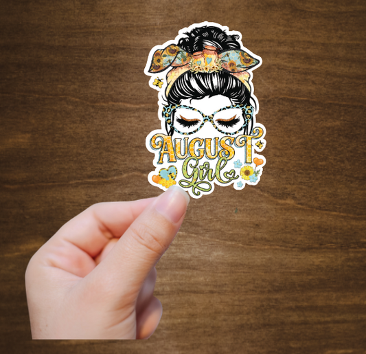 August Girl Messy Bun Vinyl Sticker Decal