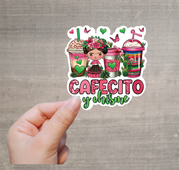 Frida Cafecito y Chisme Vinyl Sticker Decal