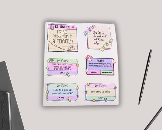 Mental Health-Self Care Reminder Sticker Sheet Pack