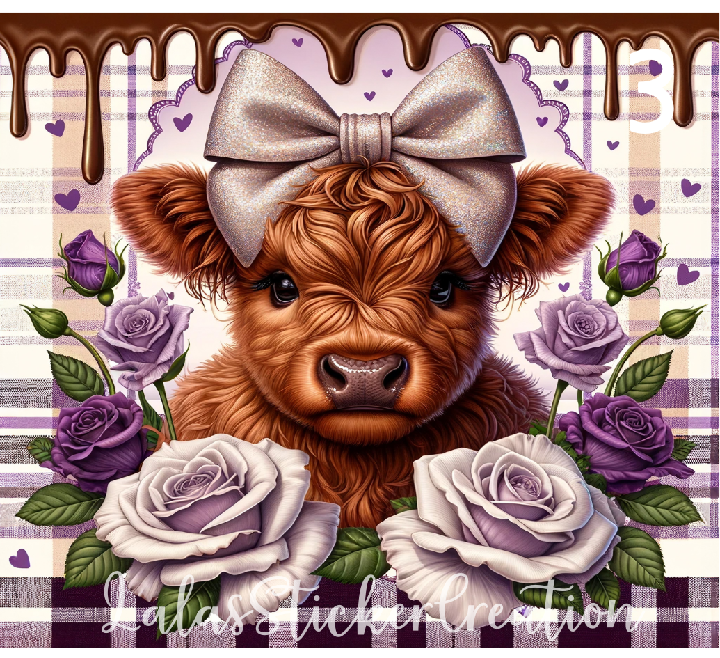 Highland Cow Bundle of 5 20oz Tumbler Wrap PNG Digital Download