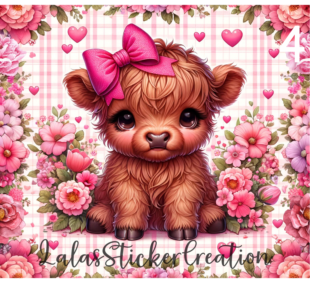 Baby Highland Cow Bundle of 4 20oz Tumbler Wrap PNG Digital Download