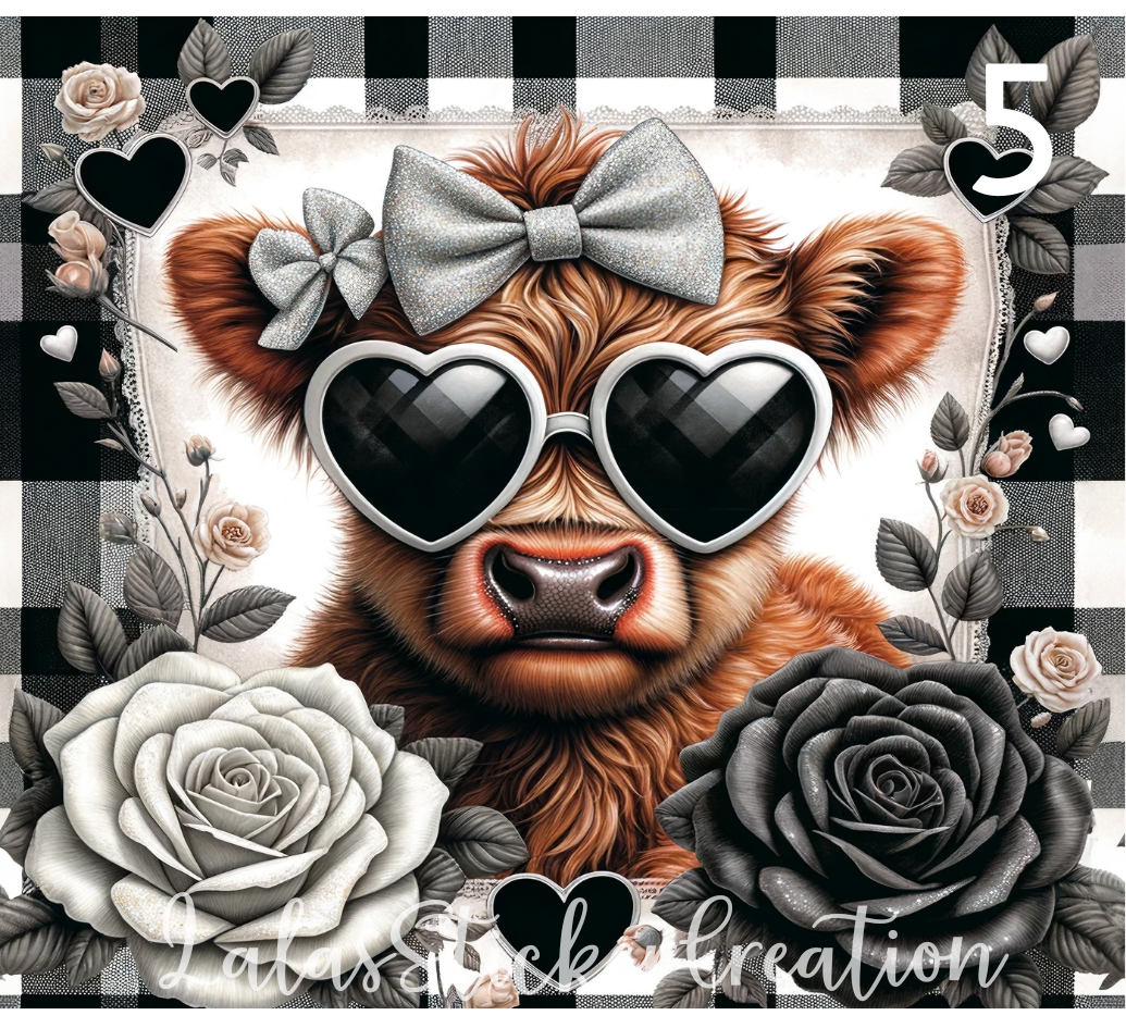 Highland Cow Bundle of 5 20oz Tumbler Wrap PNG Digital Download