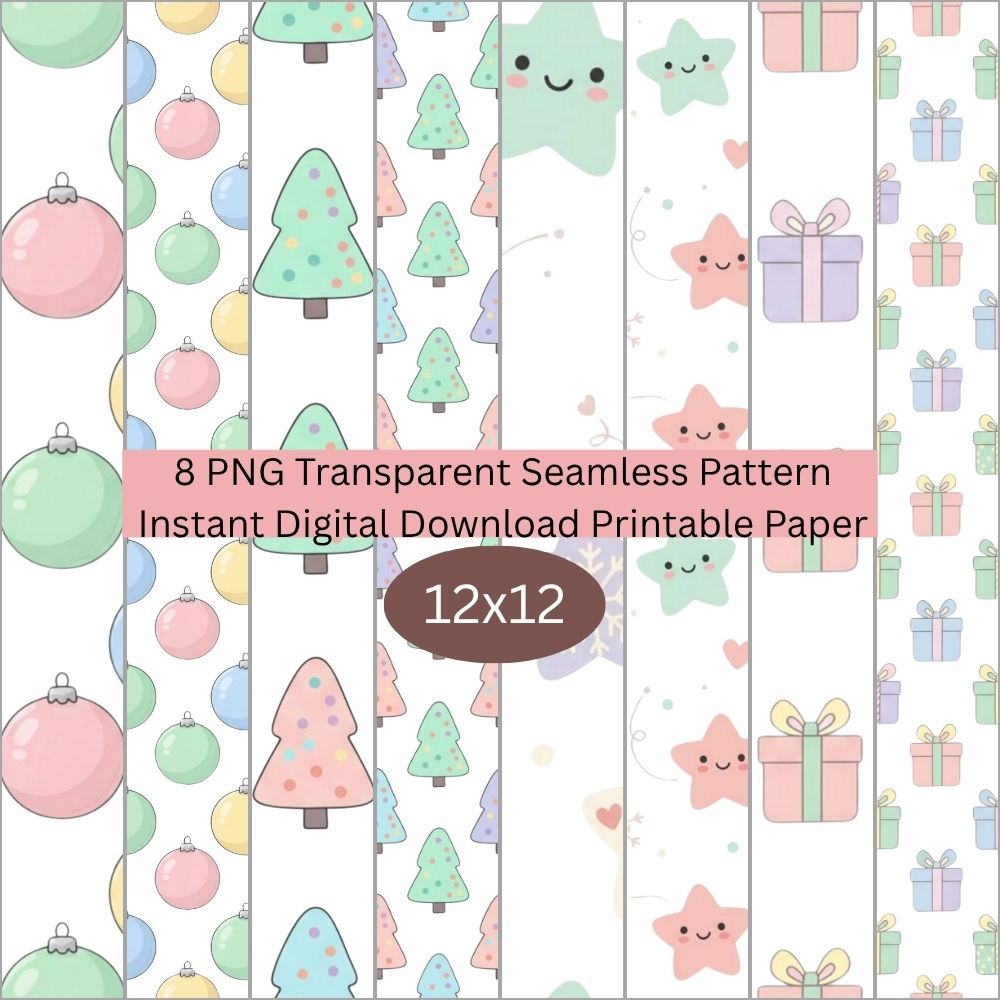 Pastel Christmas Seamless Digital Pattern Paper Bundle