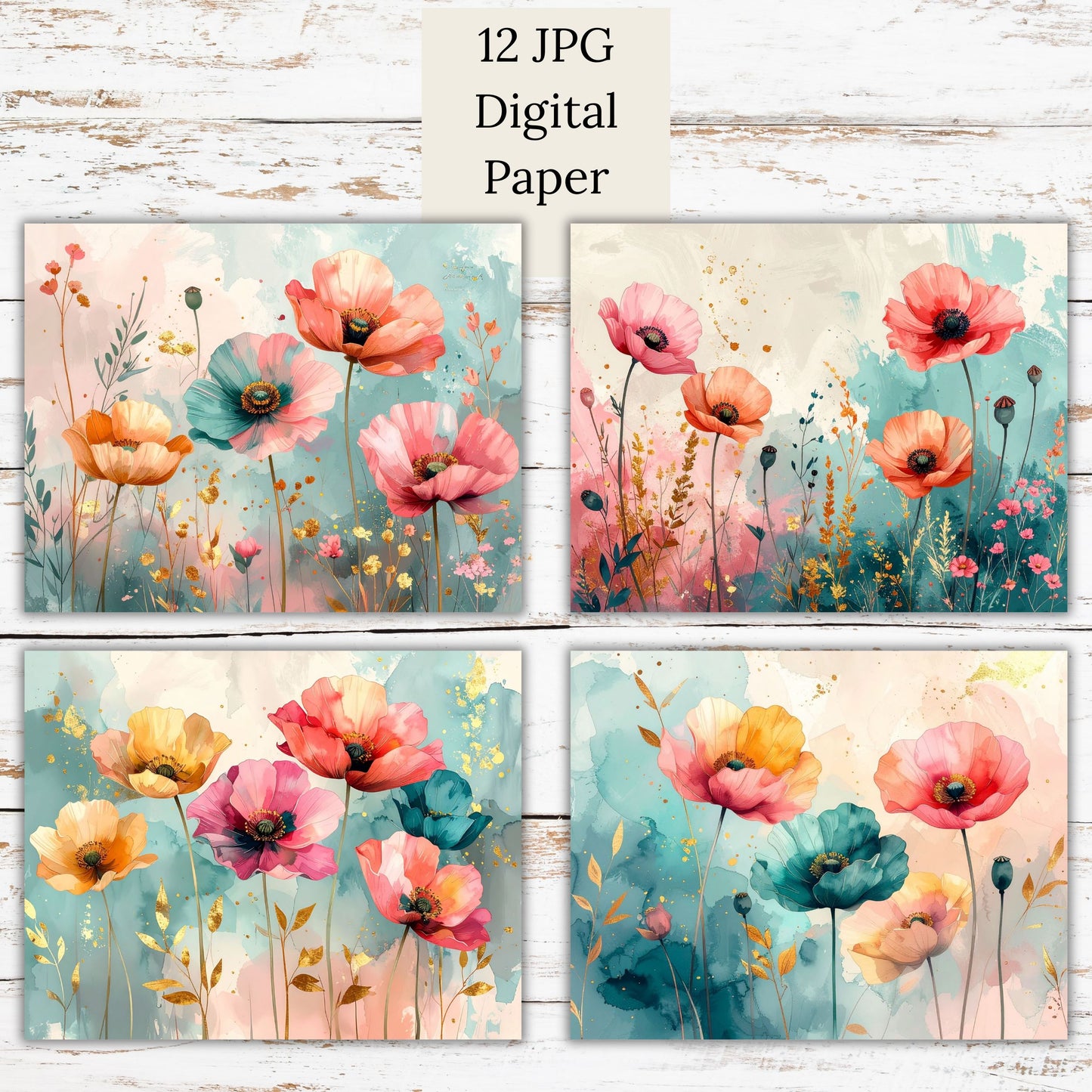 Watercolor Wildflower 2 Digital Paper Pack Bundle