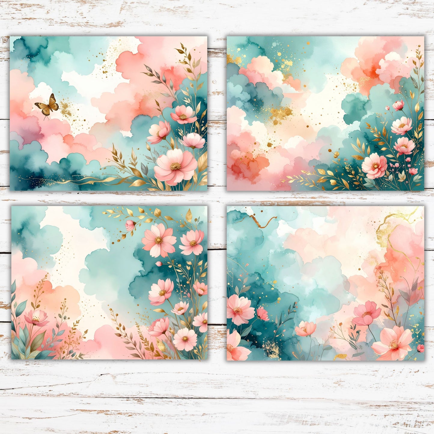 Watercolor Floral Digital Paper Pack Bundle