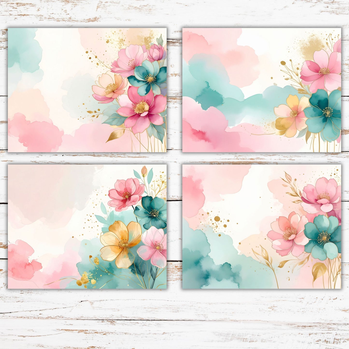 Watercolor Floral Digital Paper Pack Bundle