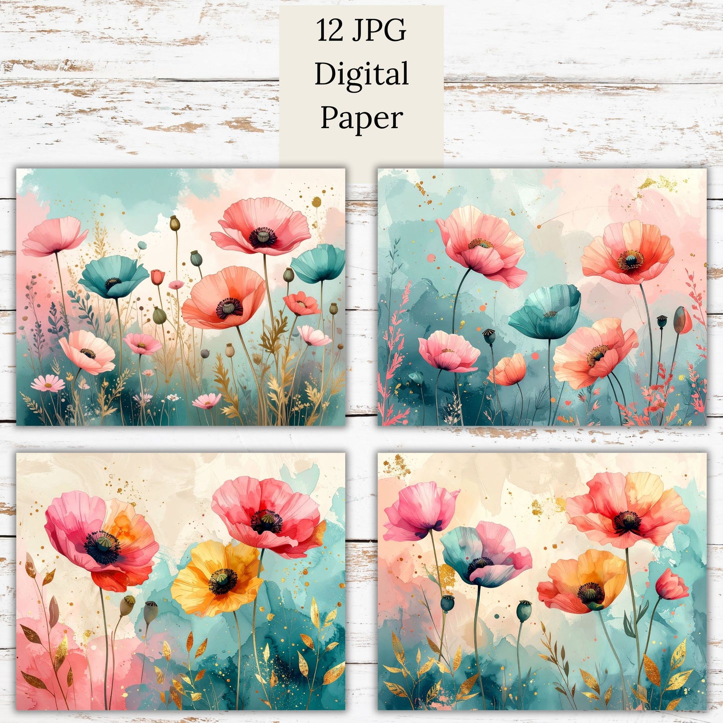 Watercolor Wildflower 2 Digital Paper Pack Bundle
