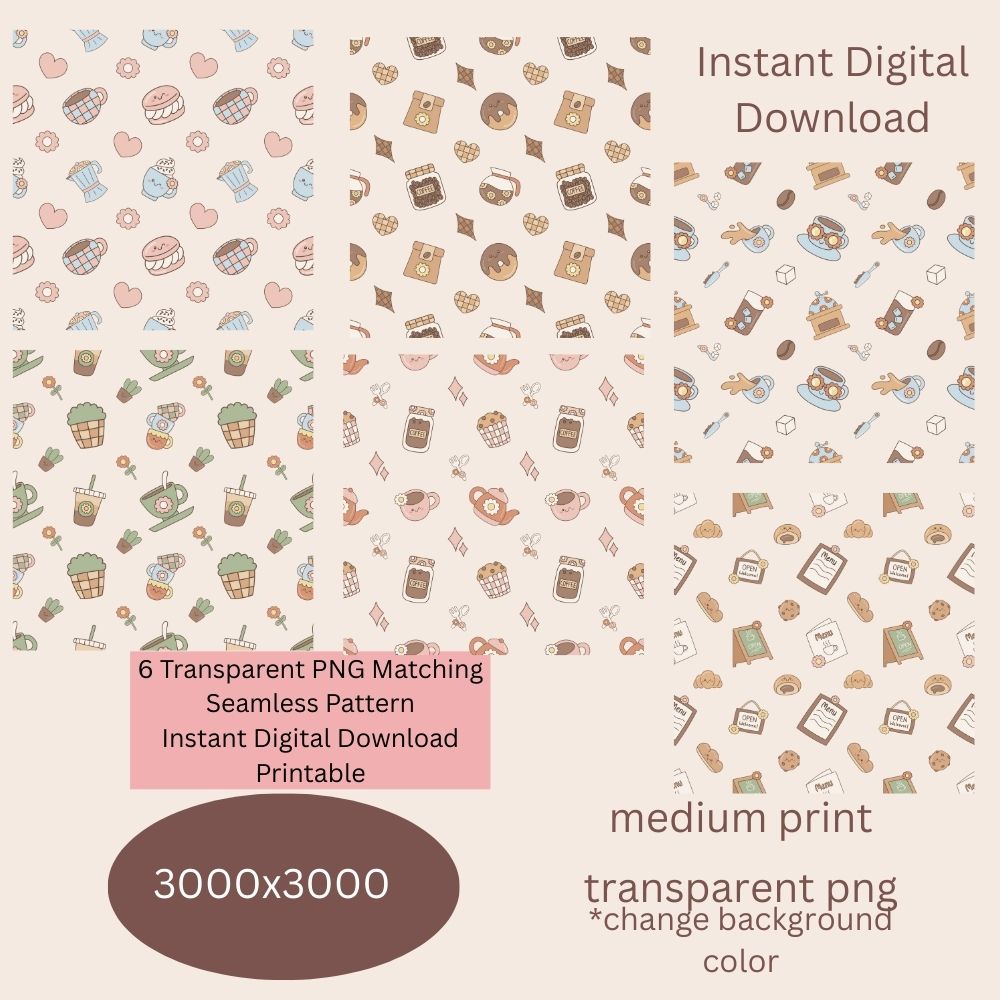 Groovy Retro Coffee Shop Seamless Digital Pattern Paper Set