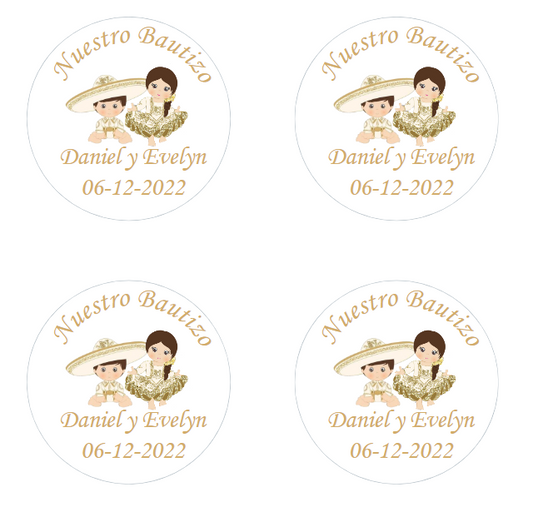 Charro Mexican Boy or Girl Baptism/Bautizo Custom Personalized Party Favor Sticker Labels