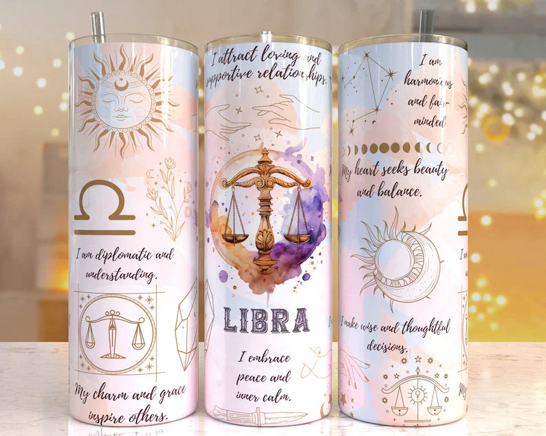 Zodiac Sign Affirmation 20oz Stainless Steel Tumbler Cup