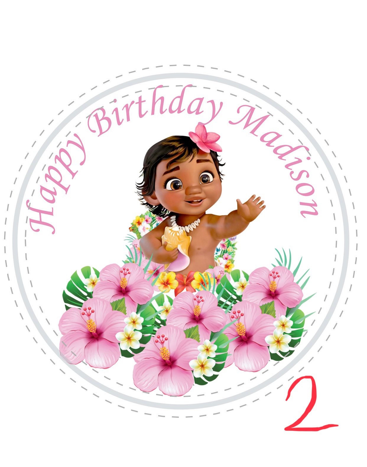 Baby Moana Girls  Personalized Happy Birthday Party Favor Sticker Labels