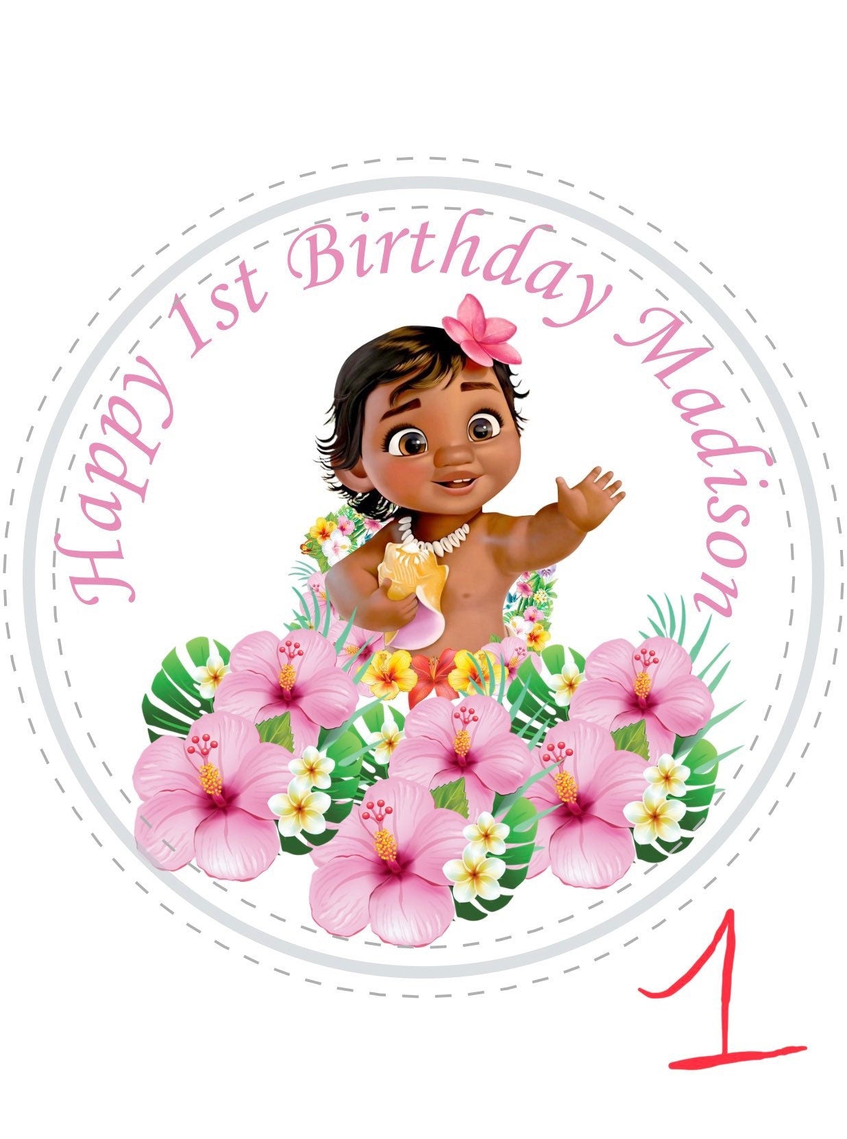 Baby Moana Girls  Personalized Happy Birthday Party Favor Sticker Labels