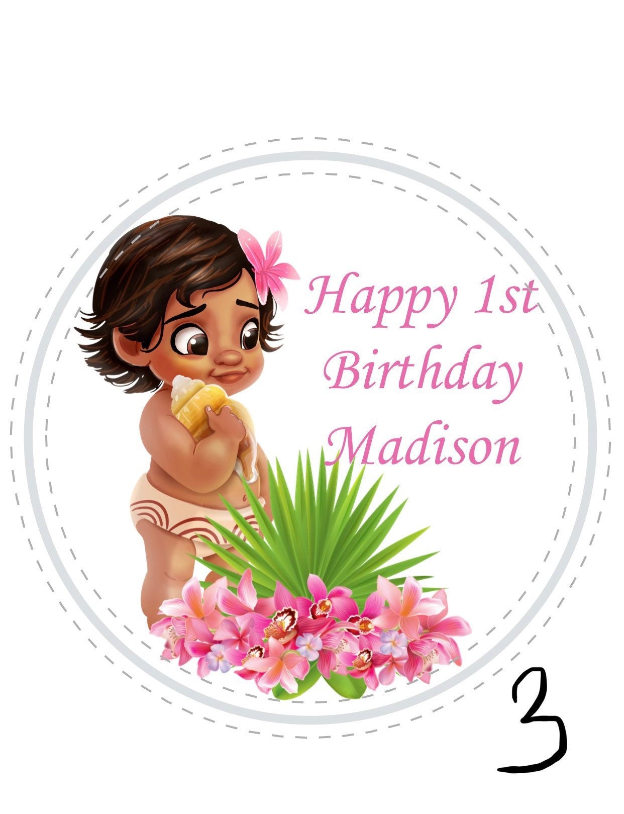 Baby Moana Girls  Personalized Happy Birthday Party Favor Sticker Labels