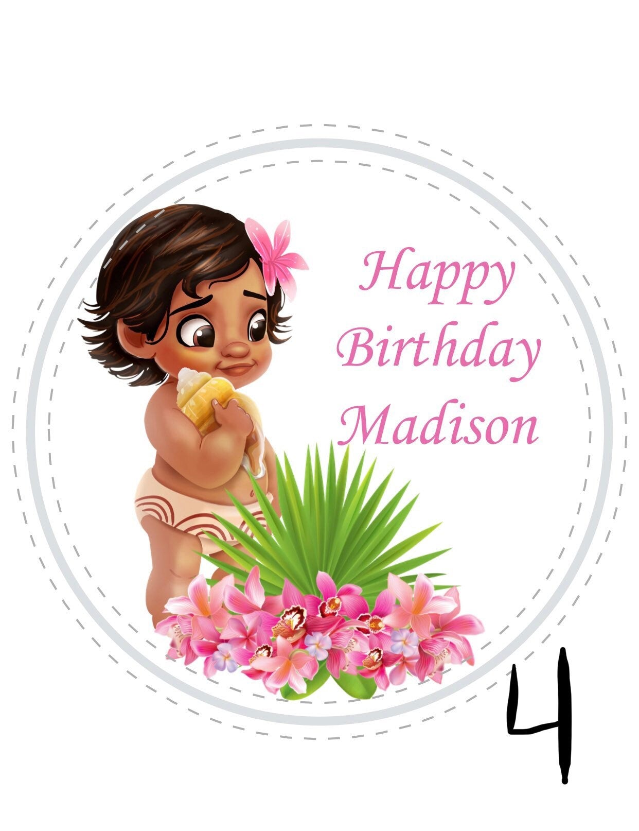 Baby Moana Girls  Personalized Happy Birthday Party Favor Sticker Labels