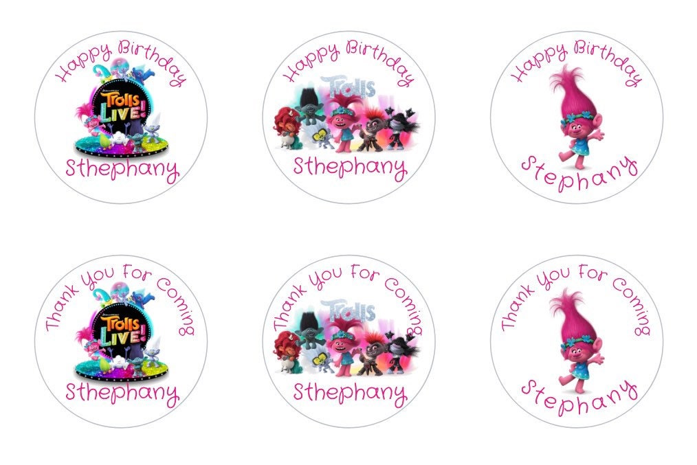 Trolls World Tour Poppy Custom/Personalized  Party Favor Sticker Labels