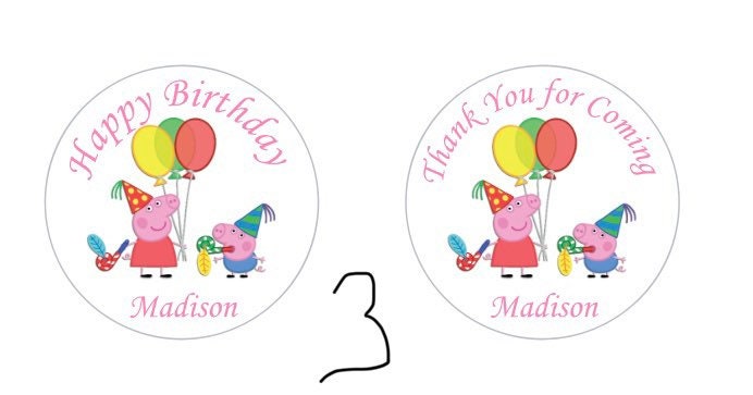 Peppa Pig Girls Custom Personalized Happy Birthday Party Favor Sticker Labels