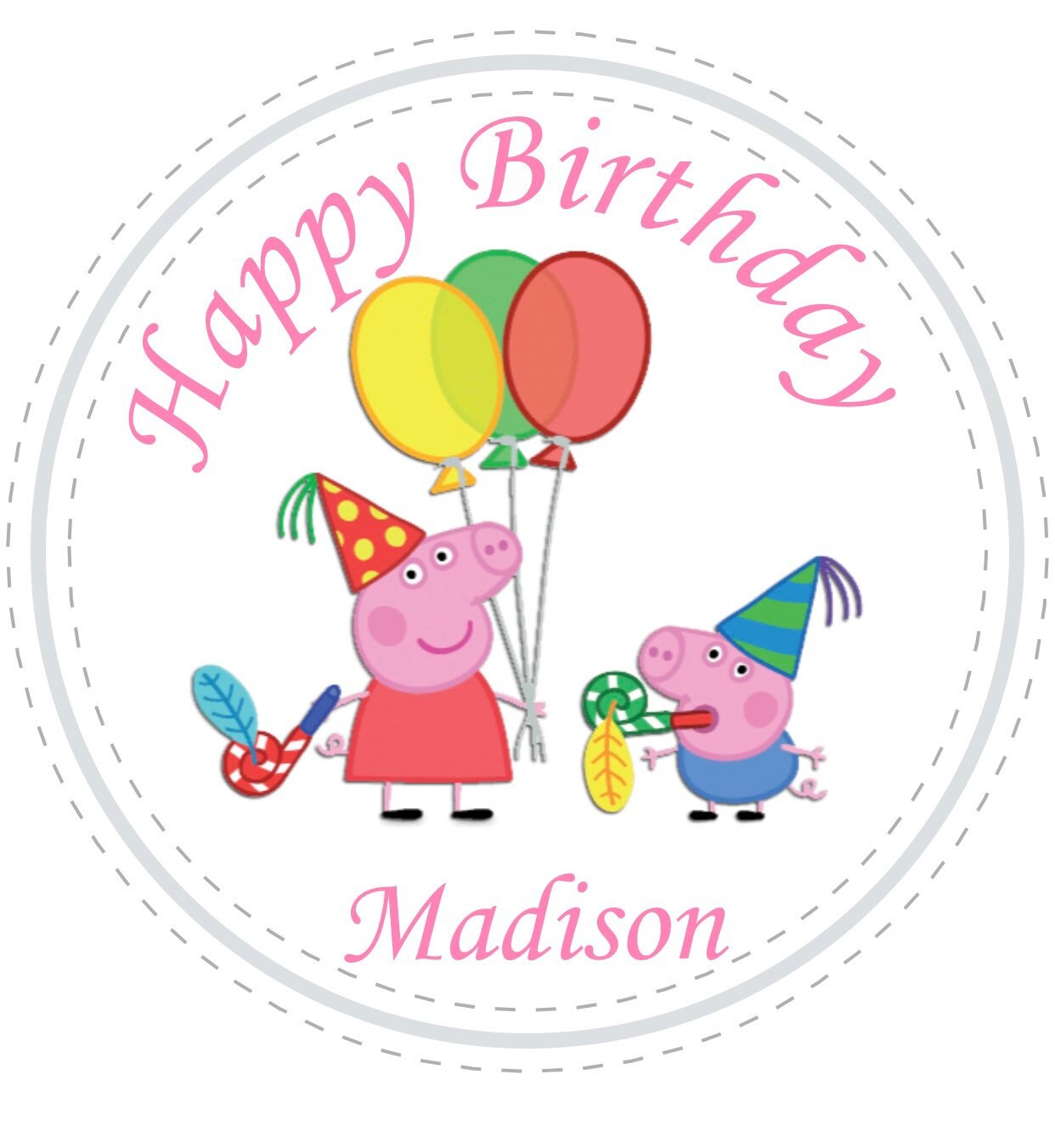 Peppa Pig Girls Custom Personalized Happy Birthday Party Favor Sticker Labels