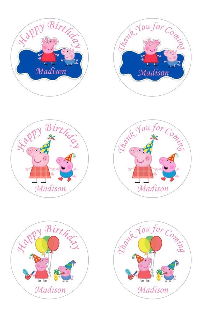 Peppa Pig Girls Custom Personalized Happy Birthday Party Favor Sticker Labels