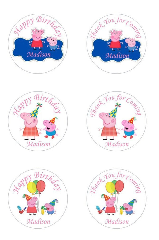 Peppa Pig Girls Custom Personalized Happy Birthday Party Favor Sticker Labels