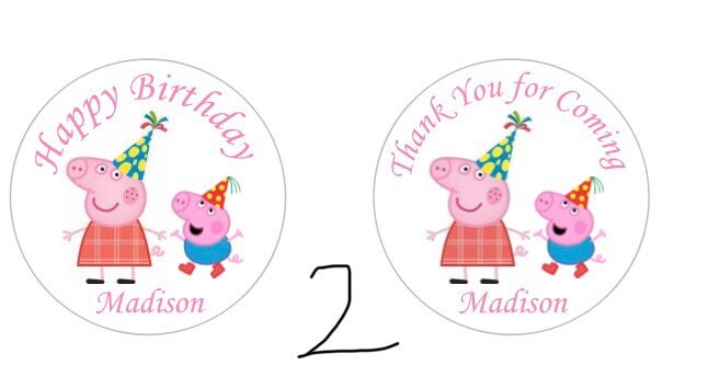 Peppa Pig Girls Custom Personalized Happy Birthday Party Favor Sticker Labels