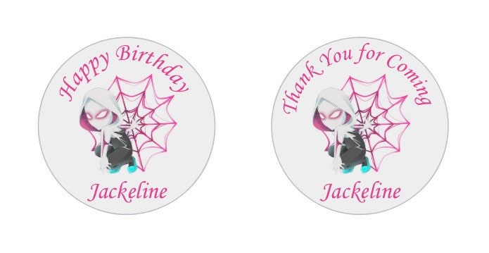 Spider Girl Gwen Custom Personalized Happy Birthday Party Favor Sticker Labels