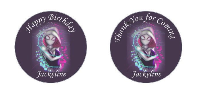 Spider Girl Gwen Custom Personalized Happy Birthday Party Favor Sticker Labels