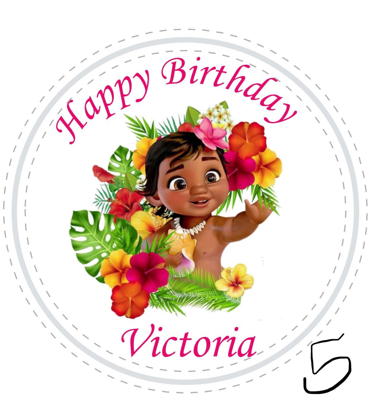 Baby Moana Girls  Personalized Happy Birthday Party Favor Sticker Labels